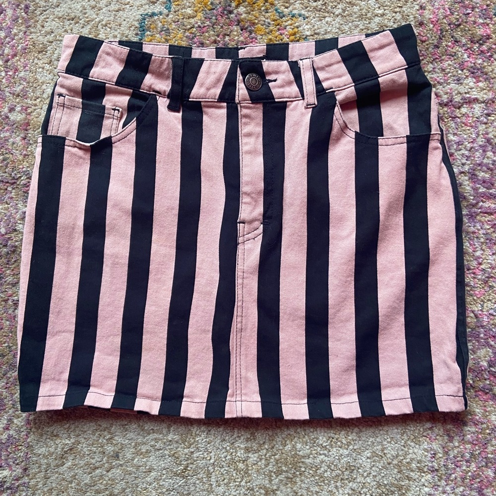 MOTEL ROCKS Pink & Black Striped Mini Skirt Size S